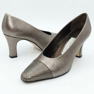 Etienne Aigner Bronze Metallic Leather Snake Toe Pumps Made in Spain Vintage 6M
